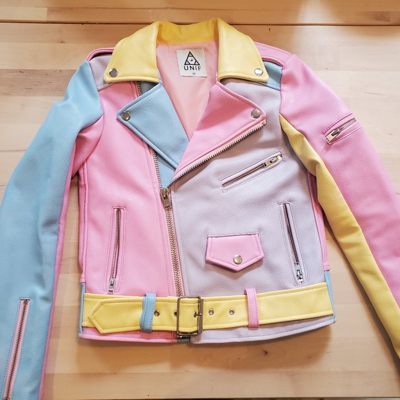 Unif Pastel Colorblock Moto Jacket Xs 